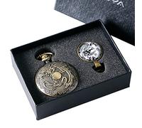 NOALED Orologio da taschino al quarzo in bronzo da uomoCollana con pendente Orologi Set regalo per uomo ragazzo + scatola vintage