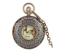 NOALED Orologio da taschino con tourbillon retrò grande meccanico in rame Orologio da taschino con puntino rosso vuoto doppio cacciatore vintage