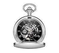 NOALED Orologio da taschino in acciaio inossidabile da uomo, moda, casual, orologio da taschino, quadrante scheletrato, argento, carica manuale, meccanico, orologio da taschino maschile (Silverblack)