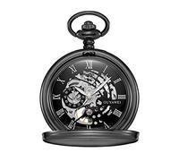 NOALED Orologio da taschino in acciaio inossidabile da uomo, moda, casual, orologio da taschino, quadrante scheletrato, argento, carica manuale, meccanico, orologio da taschino maschile (nero nero)