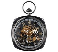 NOALED Orologio da taschino meccanico nero/argento/oro antico Orologio da taschino quadrato unico da 30 cm con catena a serpente a carica manuale di alta qualità