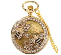NOALED Orologio da Taschino, Orologio da Taschino al Quarzo con Fiori di Ape con Diamanti in Cristallo, Collana Affascinante, Gioielli, Catena con Ciondolo in Oro di Lusso Vintage (Oro)