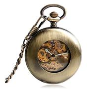NOALED Orologio da taschino Rame Bronzo Ciondolo Liscio Retro Scheletro Unisex Meccanico Automatico Elegante Regalo Vintage