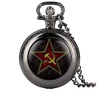 NOALED Pentagram Party Emblem USSR Distintivi sovietici Falce a martello Orologio da taschino al quarzo nero Orologio da comunismo dell'esercito russo,Nero classico