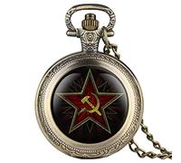 NOALED Pentagram Party Emblem USSR Distintivi sovietici Falce a martello Orologio da taschino al quarzo nero Orologio da comunismo dell'esercito russo,Nero classico