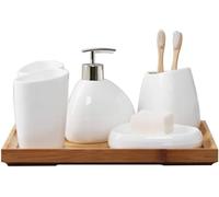 NOALED Set da Bagno in Ceramica per Bagno Accessori da Bagno Kit da Bagno Semplice in Ceramica Bianca da 6 Pezzi Set da Bagno Kit da Bagno