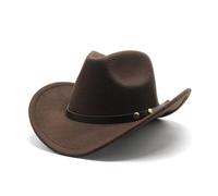 NOAMED Fengyan Cappelli Cappello in Feltro da Cowboy Occidentale Cappello da Jazz in Lana Imitazione Autunno e Inverno con Bordo Arricciato (Colore : Coffee, Dimensione : 56-58cm)