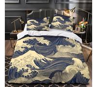 NOASDGYEI Arte delle onde Set Di Copripiumino 3 Pezzi microfibra morbida stampa 3D con federe per cuscini incluso federe Xilografia giapponese_1 copripiumino for ragazze e adulti Single（140x200cm）