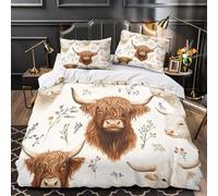 NOASDGYEI Bovini delle Highlands copripiumino 3 Pezzi ultra stampa 3D con federe per cuscini con cerniera Scena rurale in bianco e nero Set Di Copripiumino for ragazzi e adolescenti Double（200x200cm）