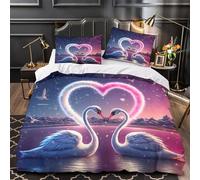 NOASDGYEI Cigni romantici Set Di Copripiumino 3 pezzi ultra microfibra stampa di 3D incluso federe con federa Fantasia che brilla nel cuore copripiumino for ragazzi e bambini Single（140x200cm）