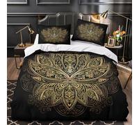 NOASDGYEI Loto d'oro Set Di Copripiumino 3 pezzi ultra microfibra motivo 3D con cerniera con federe per cuscini Stile Mandala Ornato copripiumino for ragazzi e bambini Single（140x200cm）