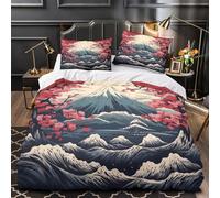 NOASDGYEI Monte Fuji Set Di Copripiumino Biancheria da letto microfibra morbida stampa 3D con federe con cerniera Xilografia giapponese copripiumino for adolescenti e ragazze Single（140x200cm）