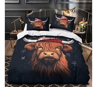 NOASDGYEI mucca delle Highlands Set Di Copripiumino Set di 3 Pezzi microfibra stampa di 3D con cerniera con federe per cuscini Corona floreale copripiumino for adulti e bambini Double（200x200cm）