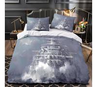 NOASDGYEI Nave da guerra a vela Set Di Copripiumino 3 Pezzi microfibra stampa 3D incluso federe cerniera nascosta Militare Navale copripiumino for ragazzi e adulti Single（135x200cm）