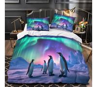 NOASDGYEI Pinguini sotto l'aurora boreale Set Di Copripiumino 3 Pezzi stampa 3D cerniera nascosta decorazione per camera da letto copripiumino for coppie e adulti Single（135x200cm）