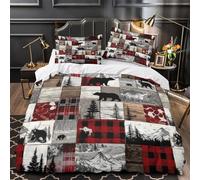 NOASDGYEI Sagoma di orso copripiumino Biancheria da letto Set di 3 Pezzi microfibra stampa di 3D con federa con federe Capanna nella foresta Set Di Copripiumino for adulti e coppie Single（140x200cm）