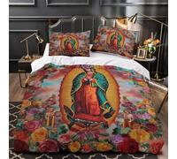 NOASDGYEI Vergine Maria Set Di Copripiumino Biancheria da letto 3 Pezzi microfibra stampa di 3D con federe incluso federe icona religiosa copripiumino for ragazzi e bambini Single（135x200cm）