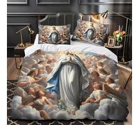 NOASDGYEI Vergine Maria Set Di Copripiumino Set di 3 Pezzi microfibra morbida stampa di 3D con cerniera per cuscini con federe Religioso Celeste copripiumino for coppie e adulti Single（135x200cm）