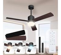 Noaton® Canis nero/legno scuro Ventilatore da Soffitto con Luce e Telecomando, LED Dimmerabile, 3 Temperature di Colore, 3 Pale, Timer, con Motore DC, 6 Velocità, Ø132 cm, Silenzioso, Asta di Prolunga