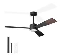 Noaton Ventilatore da Soffitto con Luce, Telecomando, LED Dimmerabile, 3 Temperature di Colore, 3 Pale Nero/Legno Scuro, Timer, con Motore DC, 6 Velocità, Ø132 cm, Silenzioso, Asta di Prolunga