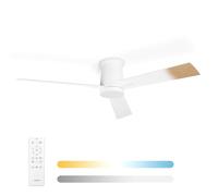 Noaton Ventilatore da Soffitto con Luce e Telecomando, LED Dimmerabile 22,9 W, 3 Temperature di Colore, 3 Pale Bianco/Legno Naturale, Timer, con Motore DC 35 W, 6 Velocità, Ø132 cm, Silenzioso
