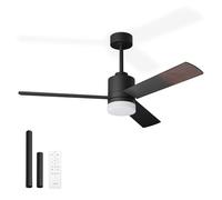 Noaton Ventilatore da Soffitto con Luce e Telecomando, LED Dimmerabile, 3 Temperature di Colore, 3 Pale Nero/Legno Scuro, Timer, con Motore DC, 6 Velocità, Ø132 cm, Silenzioso, Asta di Prolunga