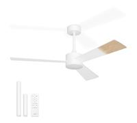 Noaton Ventilatore da Soffitto con Luce, Telecomando, LED Dimmerabile, 3 Temperature di Colore, 3 Pale Bianco/Legno Naturale, Timer, con Motore DC, 6 Velocità, Ø132 cm, Silenzioso, Asta di Prolunga