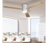 Noaton Ventilatore da Soffitto con Luce e Telecomando, LED Dimmerabile 22,9 W, 3 Temperature di Colore, 3 Pale Legno Naturale, Timer, con Motore DC 34 W, 6 Velocità, Ø132 cm, Silenzioso