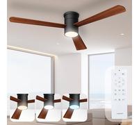 Noaton Ventilatore da Soffitto con Luce e Telecomando, Zoya, LED Dimmerabile 22,9 W, 3 Temperature di Colore, 3 Pale Legno Scuro, Timer, con Motore DC 34 W, 6 Velocità, Ø132 cm, Silenzioso