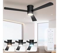 Noaton Ventilatore da Soffitto con Luce e Telecomando, LED Dimmerabile 22,9 W, 3 Temperature di Colore, 3 Pale Nero, Timer, con Motore DC 34 W, 6 Velocità, Ø132 cm, Silenzioso