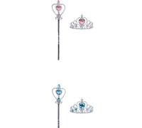 Noaxylic 2 Pezzi Accessori Principessa Set, Corona Elsa con Bacchetta Magica Glitterata, Principessa Corona e Bacchetta, per Carnival Birthday Party Festa di Halloween, Cosplay (Rosa e Blu)