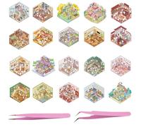 Noaxylic 20 Pezzi Adesivi Scena 3D Set, Divertenti Scene Adesive DIY con Una Pinzetta, Cartoon Style House Stickers, Casa Dei Dessert, Piccolo Mondo, Per Passare Il Tempo, Decorazioni, Regali Creativi
