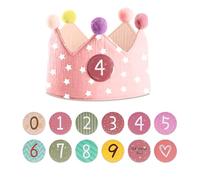Noaxylic Corona Compleanno, Coroncina Stoffa Compleanno, Numeri Intercambiabili da 1 a 9, Bottoni in Velcro, Cappellini Festa Birthday Bambini, Tessuto Cappello da Festa per Ragazzi e Ragazze, Rosa