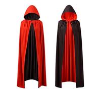 Noaxylic Mantello con Cappuccio, Mantello da Vampiro, Cloak con Cappuccio Double-Face Nero e Rosso, Halloween Lungo Mantelli per Donna Uomo, per Natale, Halloween, Cosplay, Feste in Costume, 120 cm