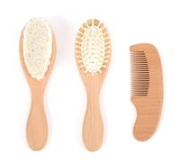 Noaxylic Spazzola per Bambini, 3 Pezzi Spazzola di Capelli del Bambino e in Legno Pettine, Pettine per Bambini con Manico in Legno, Morbide Brush di Lana, per Neonati e Bambini