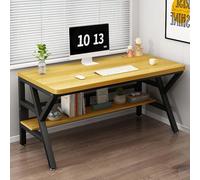 NOBBAT Scrivania Per Computer Scrivania Da Gioco 100-160cm Spessore Piano 30mm Piano In Legno Massello Gambe In Acciaio A Forma Di K Capacità Di Carico 300kg(Light walnut+black frame,80cm)