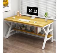 NOBBAT Scrivania Per Computer Scrivania Da Gioco 100-160cm Spessore Piano 30mm Piano In Legno Massello Gambe In Acciaio A Forma Di K Capacità Di Carico 300kg(Light walnut+white frame,100cm)