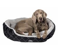 Nobby, letto ovale imbottito in peluche, con cuscino reversibile, 55 x 50 x 21 cm, colore: nero