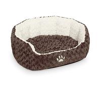 Nobby, Letto Ovale Imbottito in Peluche con Cuscino Reversibile Neiku, 45 x 40 x 19 cm, Marrone/Bianco