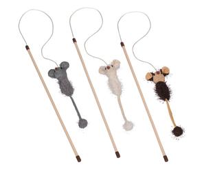 Nobby Topo di peluche con sonaglio assortito Display 24 pz, Bastone 45 cm, Nastro con giocattolo 75 cm, con erba gatta
