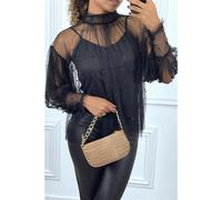 Nobile Donna Blusa IN Tulle con Perle In anottierina Nero #BL566