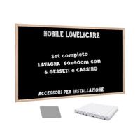 NOBILE LOVELYCARE lavagna nera da gesso 60x40 cornice in legno con CASSINO e 6 GESSETTI bianchi - ganci per installazione inclusi - matrimoni cerimone eventi o appunti e memo