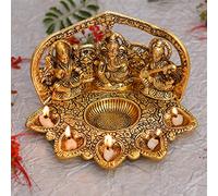 NOBILITY Statua di Lakshmi Ganesh Saraswati con olio di Diya Deepak in metallo Laxmi Ganesha Idol Showpiece Deepam tradizionale Diya per Diwali Puja Decorazione per la casa Articoli regalo di ritorno