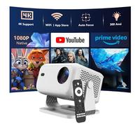 NOBKLEN Proiettore intelligente con Netflix, Android 13, WiFi 6, Bluetooth 5.2, supporto 4K, Dolby Audio, messa a fuoco automatica - Home Theater portatile 1080P per film, giochi, uso esterno