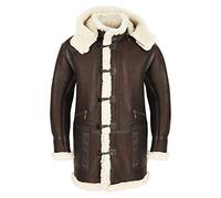 Noble House Parka da uomo B-7 Cappotto invernale in vera pelle di pecora con cappuccio NWT, marrone, XL