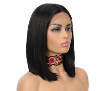 NOBLE Parrucche a caschetto nere per donne nere, corte e dritte HD, parrucca sintetica con parte centrale a T, con parte frontale in pizzo frontale, per uso quotidiano (30,5 cm, colore nero)