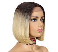 NOBLE Parrucche Bob Biondo Ombre Per Le Donne Breve Dritto Parte T Hd Parrucche Con Frontale In Pizzo 150% Densità Parrucca Bob Taglio Romo Resistente Al Calore Sintetico Ombre Biondo Bob Parrucca