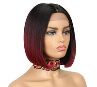 NOBLE Parrucche frontali in pizzo da donna bordeaux rosso Bob parrucche da donna 25,4 cm taglio corto smussato Ombre parrucca sintetica realistica per feste e uso quotidiano