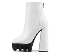 NobleOnly Donna Alto High Piattaforma Tacco Heel Chunky Blocco a Punta Stivaletti Cerniera Classico Dress Stivali Bianco 39 EU
