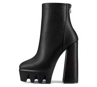 NobleOnly Donna Alto High Piattaforma Tacco Heel Chunky Blocco a Punta Stivaletti Cerniera Classico Dress Stivali Nero 42 EU